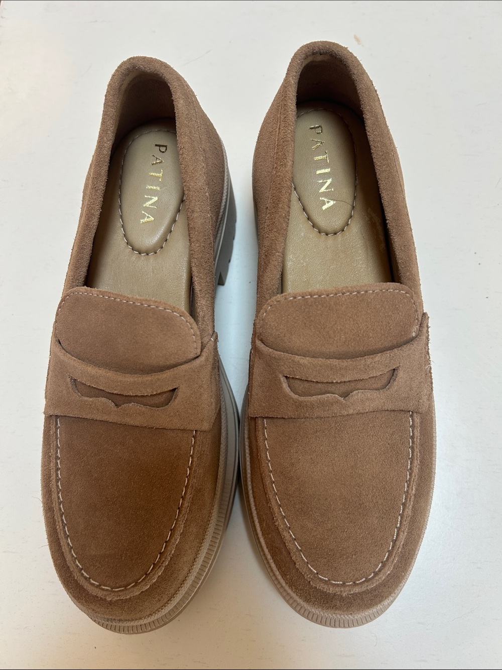 Patina Suede Penny Loafers in Camel